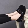 Low-heeled Round Head Buckle Casual Single Shoes Women's New Autumn Black Light Mouth Temperament Thick-heeled Commuter Shoes