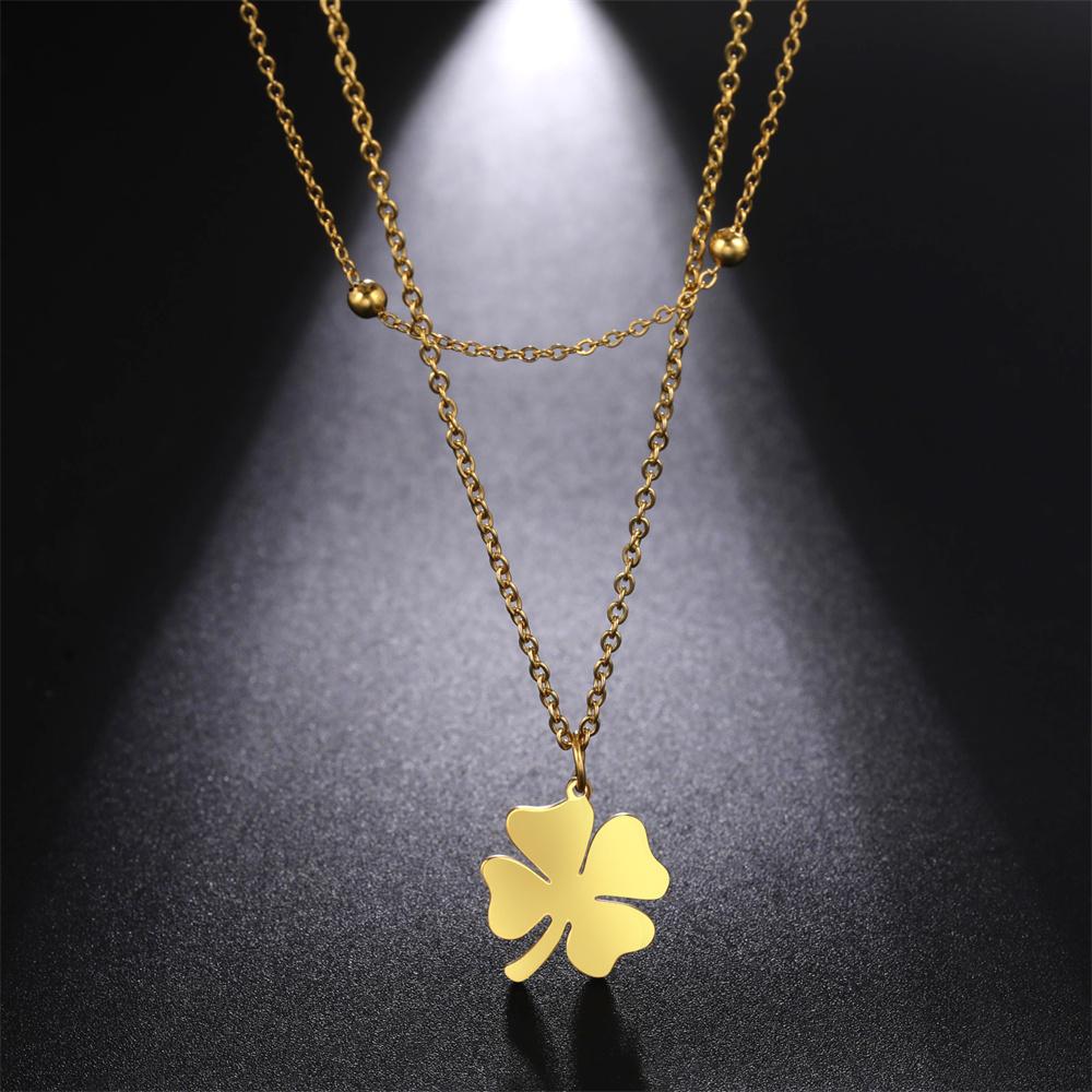 Clover Necklaces for Women Girls Lucky Stainless Steel Pendant Double Layer Gothic Classic Necklace Jewelry 2026 Gifts Wholesale