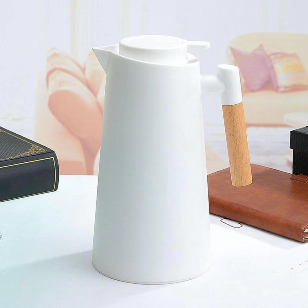 1L Insulated Bottle Wood Handle Household Coffee Pot Portable Nordic Vacuum Flask  Drinkware