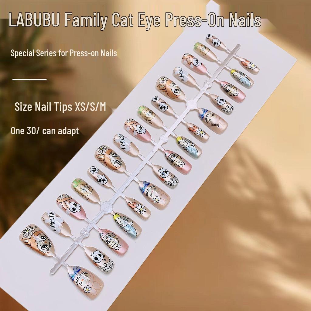 

Семья LABUBU Мультяшные Кошачий глаз Накладные ногти - Милый Свежий Нейл-арт Накладные ногти