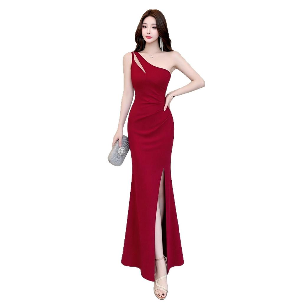 Hollow Suspender Dress Female Slim Waist Split Harpoon Tail Long Dress Banquet Party Atmosphere White Dress Dress