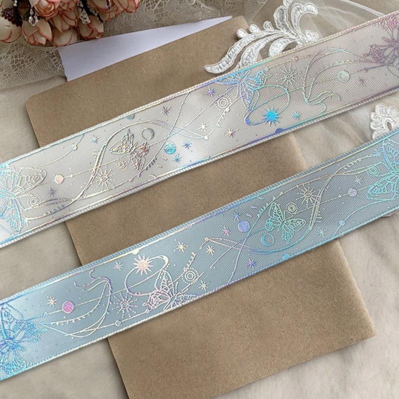 1 Roll DIY Hot Stamping Material Printed Pattern Butterfly Ribbon Creative Hot Stamped Ribbon Lace Accessories 2.5x450cm