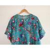 Indian Turquoise Long Bird Print Cotton Maxi Women Boho Nightwear Caftan Dress CKFTN-SCRN-FULL-BUYIT-010