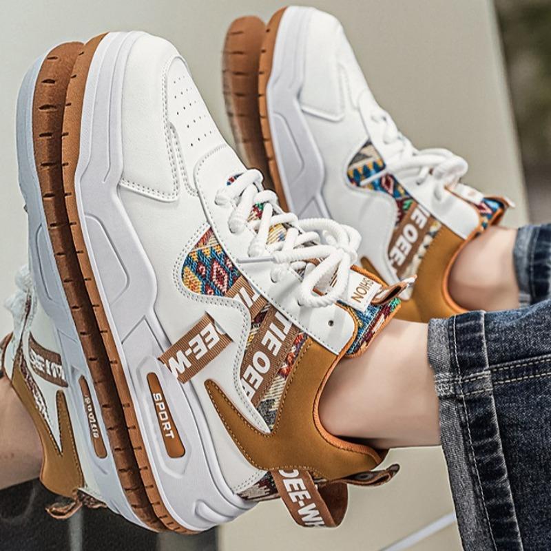 Men High Top Breathable Leather Platform Sneakers, Versatile Height Increasing Casual Skate Board Shoes