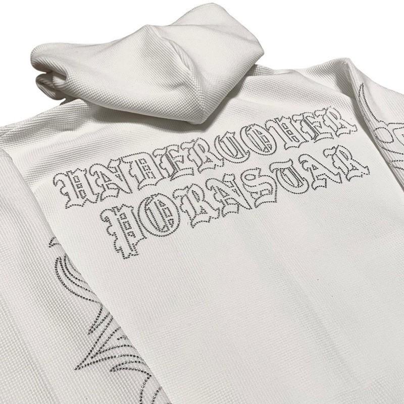 Oversized Gothic Hoodie With Rhinestone Letter Print Zip-Up Sweatshirt Women Streetwear Casual