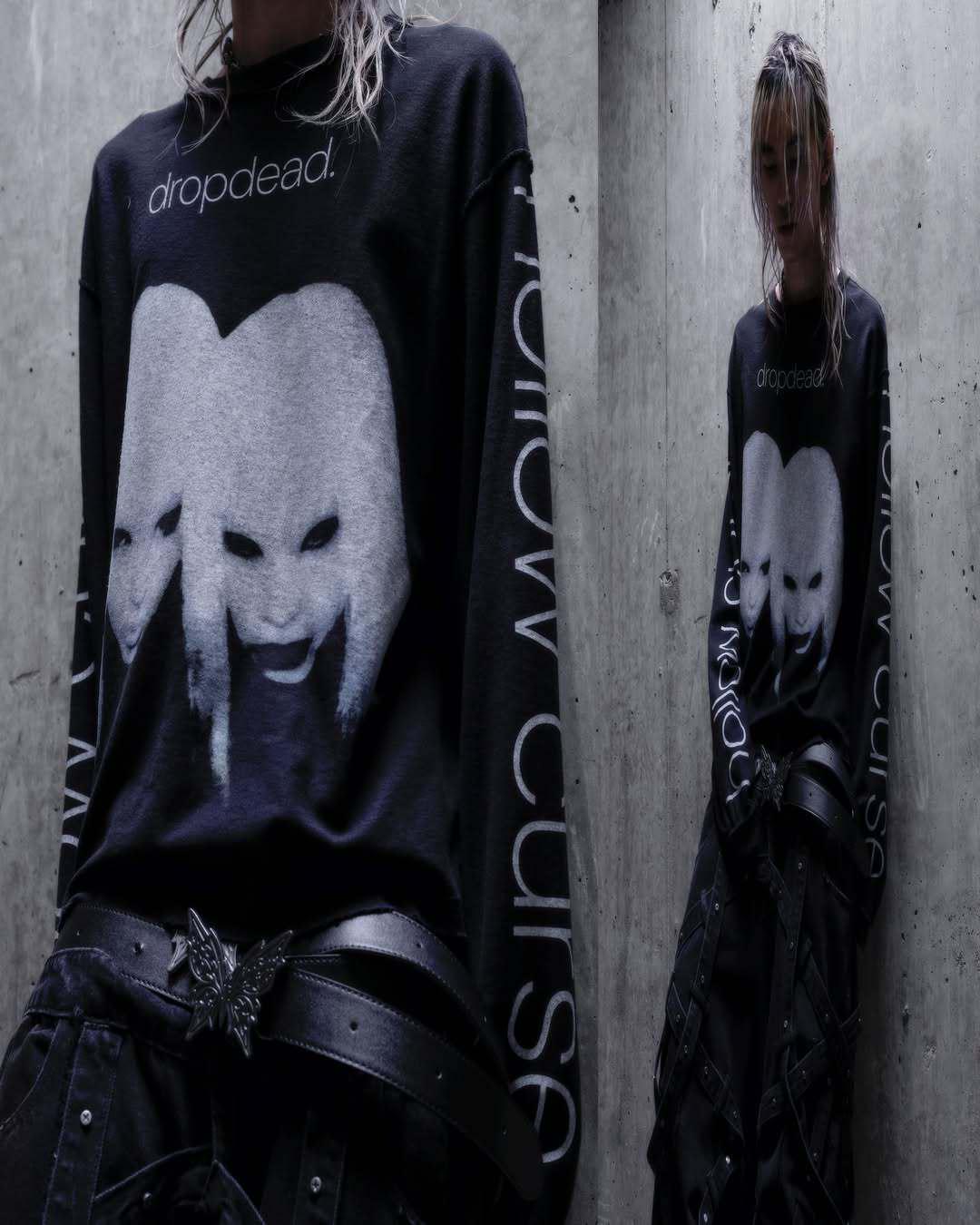 

Millennial Retro Dark Character Print Loose Long Sleeve T-Shirt Large