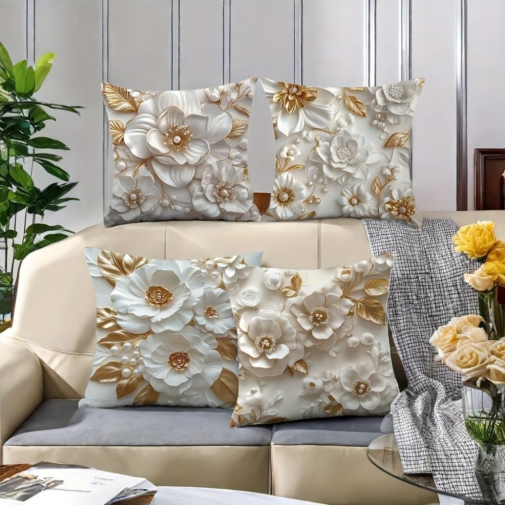 Pearl Gold Leaf Floral Pattern Home Decor Pillowcase Living Room Sofa Polyester Cushion Cover With Zipper