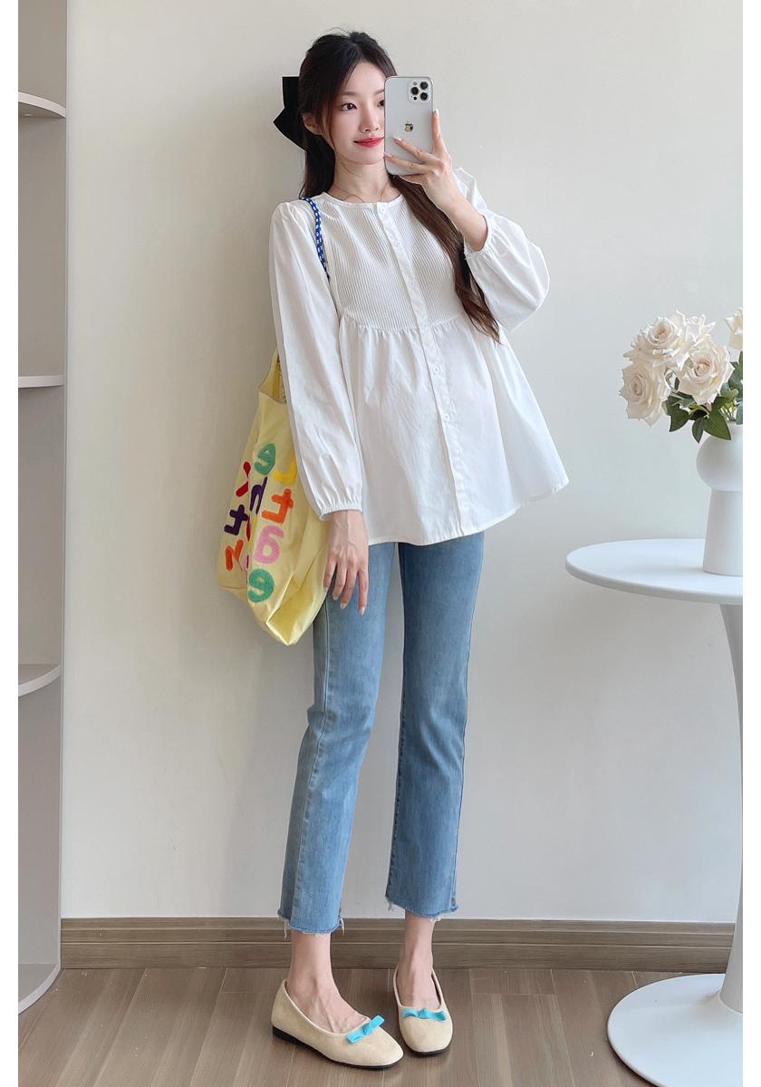 

Maternity Wear 2026 Spring/Autumn Stylish Loose Slimming Doll Shirt L білий