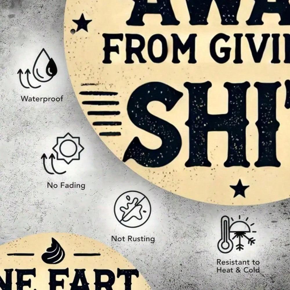 1pc Vintage Funny Metal Sign "One Fart Away" 7.8 Inch Wall Decor Engraved for Home Bar Garage