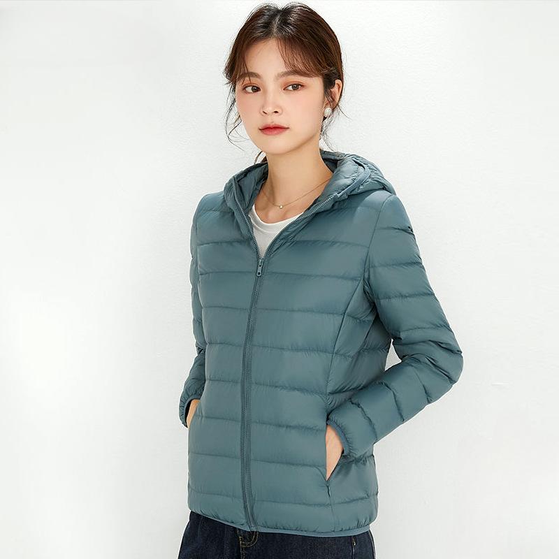 Chaqueta de plumón con capucha de invierno para mujer, ligera, corta, de talla grande, ligera, de plumón de pato blanco
