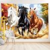 VIKAMA Tri-Color Galloping Horses Tapestry Dynamic Autumn Forest Art Wall Hanging Living Room & Bedroom Feature Wall Decor