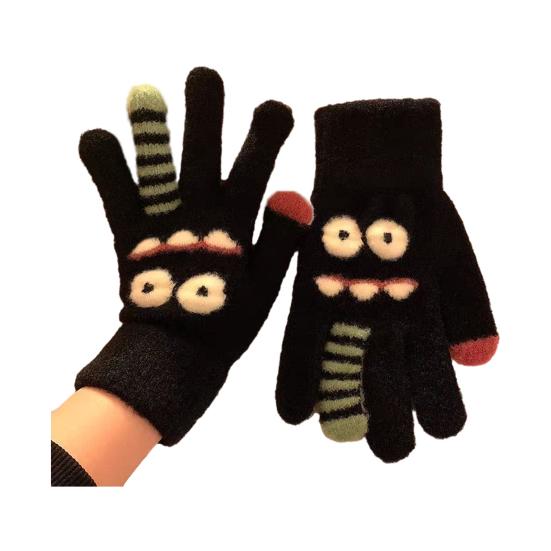 1 Pair Knitted Gloves Flexible Five-finger Thickened Winter Gloves Touch Screen Cute Big Mouth Warm Gloves Student Gloves for Cold Weather