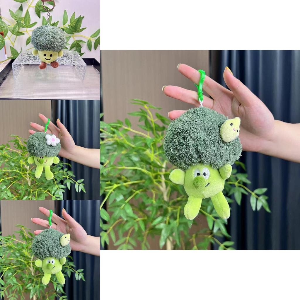 Charming Green Broccoli Plush Keyring With Colorful Chick Design For Kids