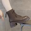Autumn Winter Women's Thick Sole Boots Microfiber Leather New Motorcycle Boots Round Toe Chunky Shoes Winter Chelsea Boots 35-39