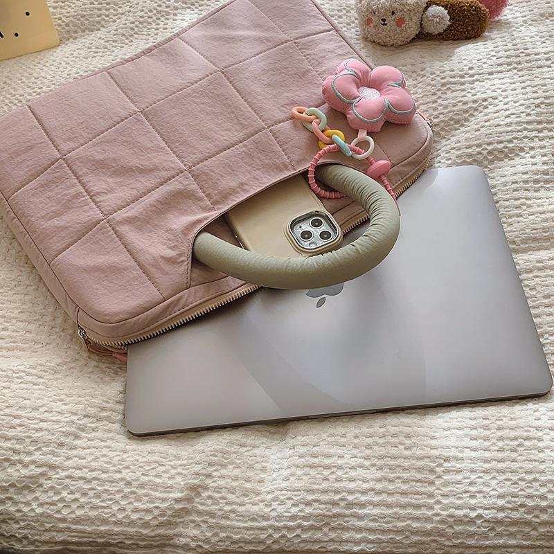14 Inch Fashionable Cotton Padded Women's Laptop Bag, Tablet Bag, Contrasting Color Design, Simple And Cute Briefcase