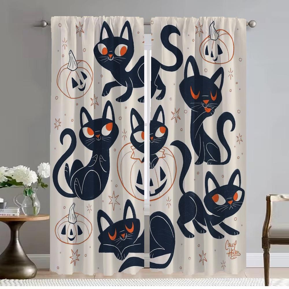 

Художественная роспись Кошка затемняющая штора для комнаты 2 панели Хэллоуин украшение тюль для спальни перегородка шторы детская комната шторы для дома W50xH70cmx2pcs-CL