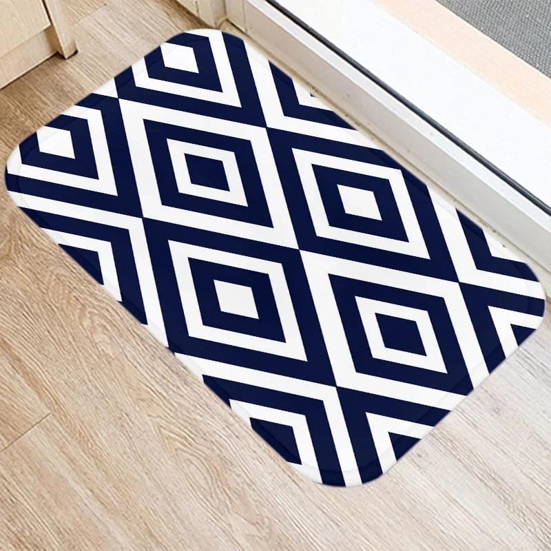 

Темно-синий геометрический узор для кухни, входа 40*60, дверной коврик, коралловый бархатный ковер, коврик для дома, напольные коврики, противоскользящий коврик 48067 40x60CM