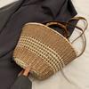 Large Capacity Weave Straw Bag Casual Woman Handbag Ins Bucket Shoulder Bag  Holiday