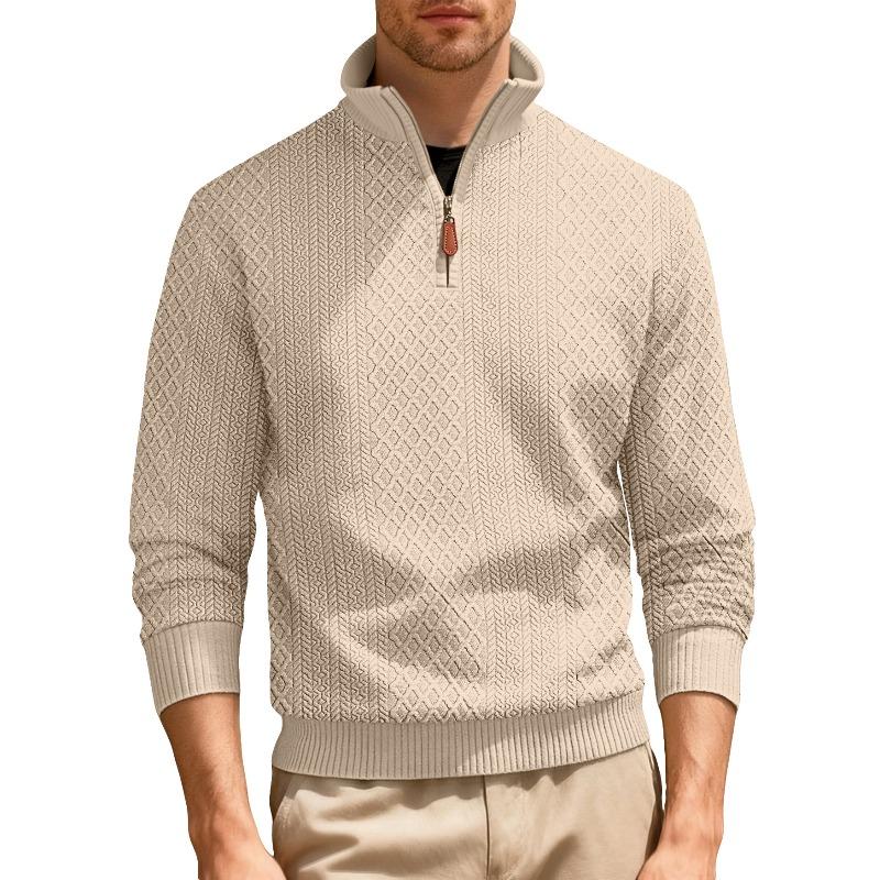 Autumn and winter casual stand-up collar zipper long-sleeved jacquard texture sports solid color fit sweater