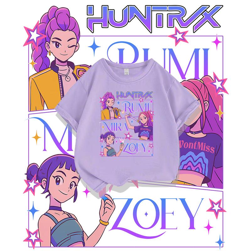 KPop Devil Hunter Print Fashion Casual Top 2025 Movie Round-neck Cartoon Girl and Boy T-shirt Casual Girl Clothing