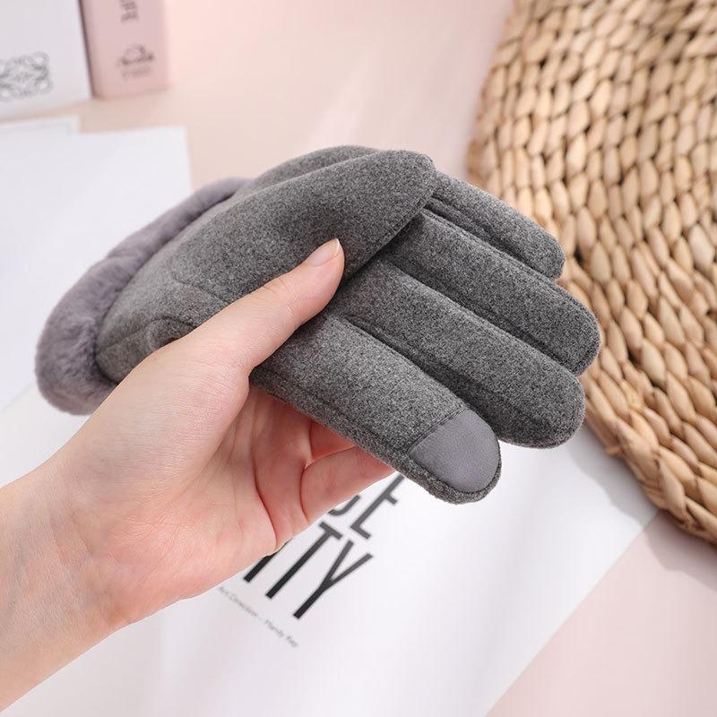 Thermal gloves autumn and winter Gary lady outdoor German velvet thickened velvet imitation rabbit fur mouth gloves