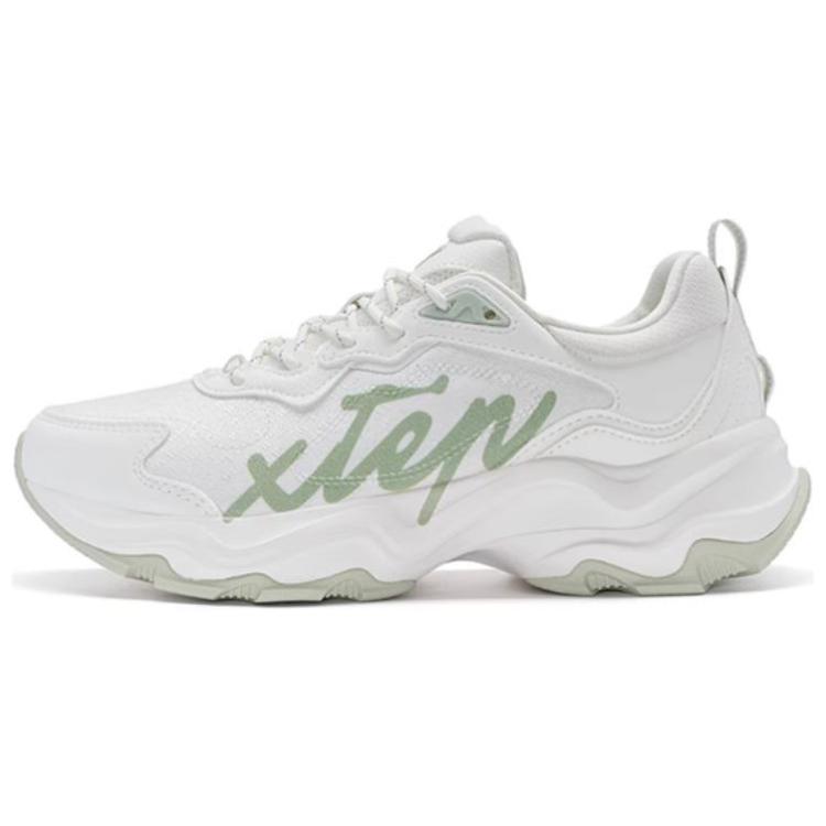 Xtep Comfortable Simple Rebound Shock Absorbing Wear Resistant Low Top Running Shoes Women sneaker White Green 976118110079 39