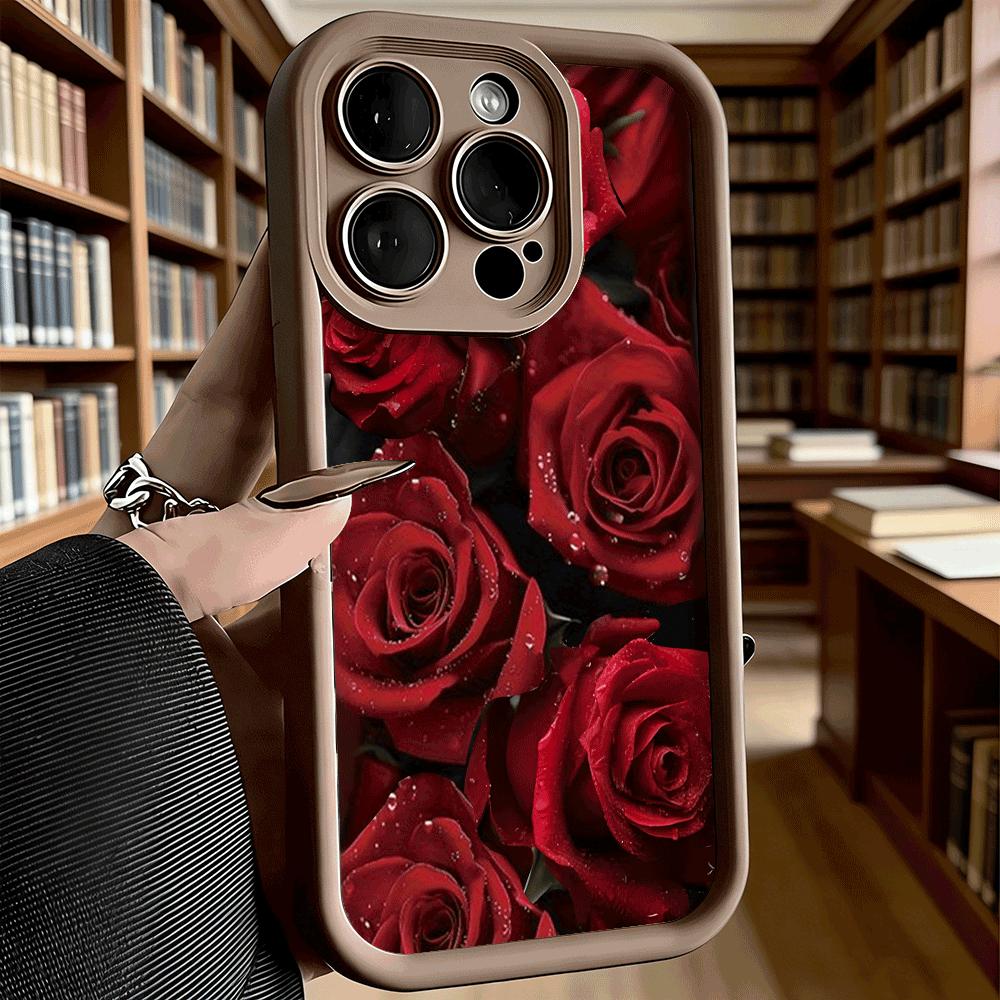 Red Roses with Dewdrops Phone Case for iPhone 17 16 15 14 13 12 11 Pro Max Plus Anti Scratch, Gel Flexible Protective