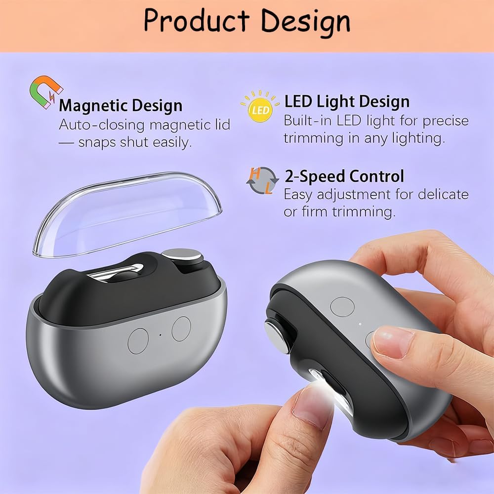 Easy Clip Nail Clippers Upgraded 3 In 1 Electric Smart Polishing Automatic Nail Clippers with Led Light & Nail Scraps Storage