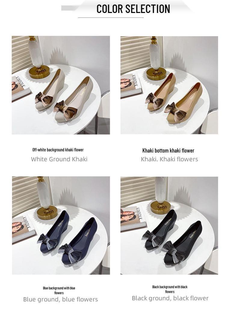 2022 Autumn Bow-Accented Pointed Toe Soft Wedge Heel Shoes