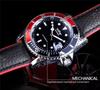 WINNER 002 Men's Mechanical Watch Fashion Luxury Style Automatic Date Black Leather Strap Wristwatch for Male