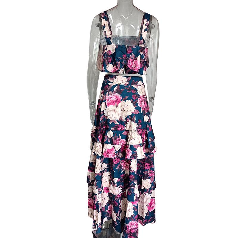 2026 Spring Women's Camisole & Long Cake Skirt Two-Piece Beach Set