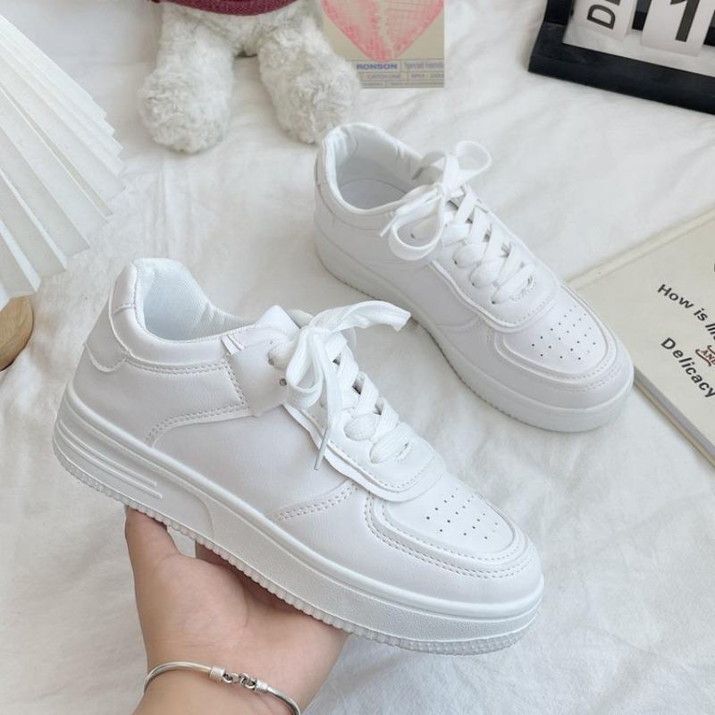 New board shoes retro white tie-up thick-soled college sports little white shoes women