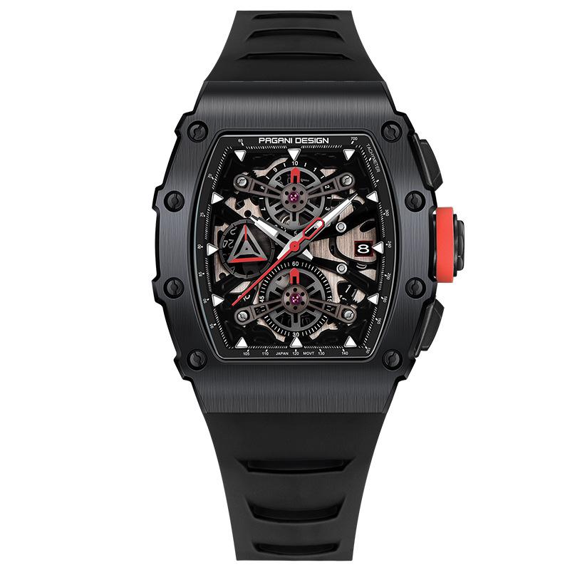 Pagani Design Reloj para hombre, multifuncional, de cuarzo, resistente al agua, tipo tonneau, de alta gama
