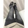 Women's Retro Black-Gray Flared Jeans - Slim Fit, Extra Long & Elastic Floor-Length Pants for Spring