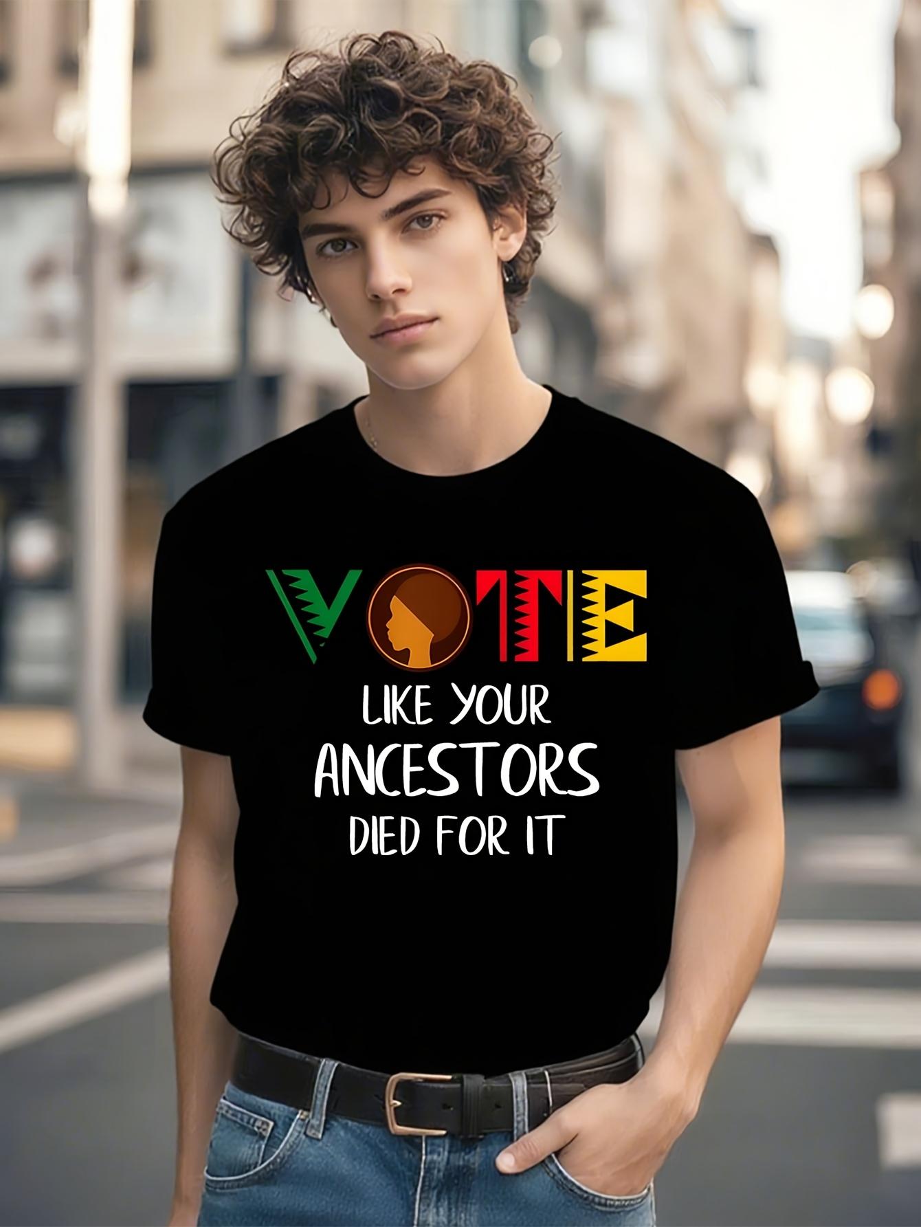 Vote Like Your Ancestors Died for It  Graphic T-shirt - Black Casual Round Neck Tee with Bold White & Colorful Print XXL