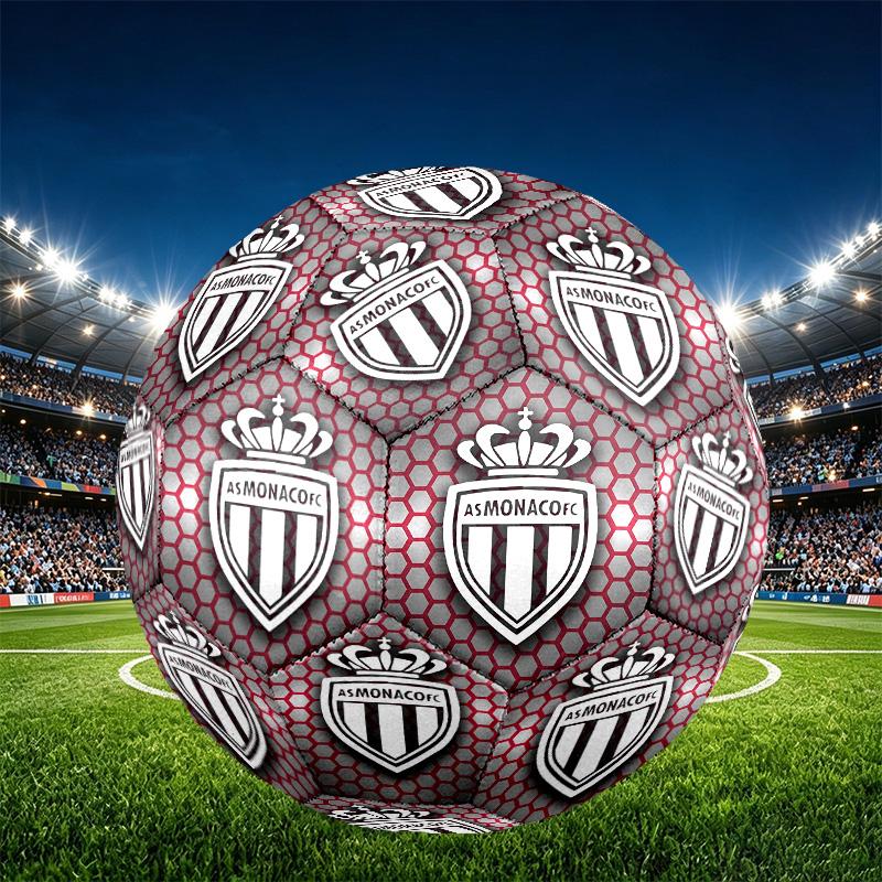 AS Monaco Print Size 5 Soccer Ball, PU Wear Resistant Football for Match Training and Daily Practice, Birthday Gift for Soccer Fans