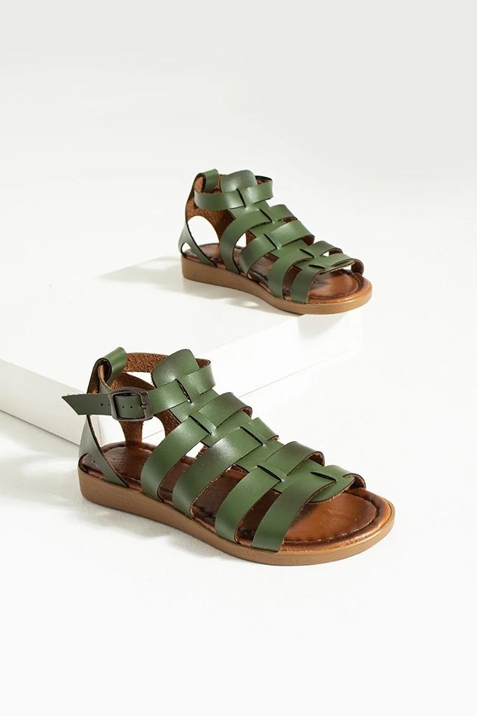 Sandales décontractées épaisses à rayures à la cheville pour femmes 51-810-23