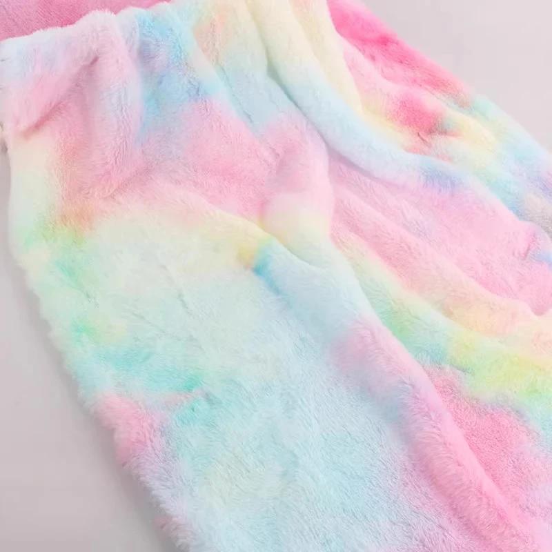 0,5/1/2 yardu Gradientová Tie Dye látka z umělé kožešiny Imitace králičího plyše pro šití zimních kabátů, šálů, DIY oblečení