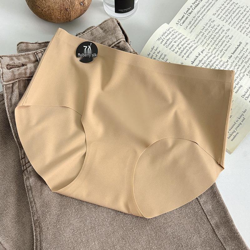 7A Mulberry Silk Antibacterial Seamless Mid-Waist Panties for Women - Simple Morandi Solid Color