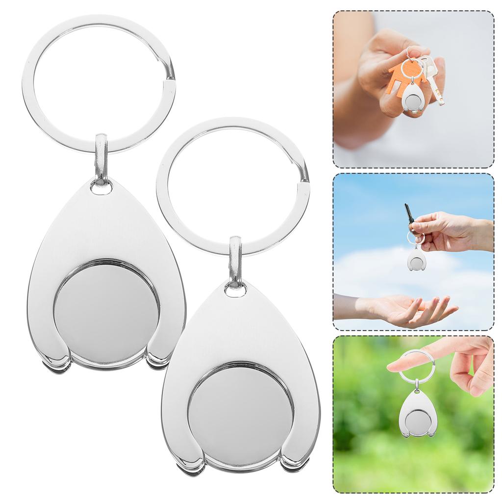 2pcs Trolley Coin Holder Keychains Keyring Coin Holder Supermarket Shopping Cart Chip Charms Metal Keychains Carts Coin Holder