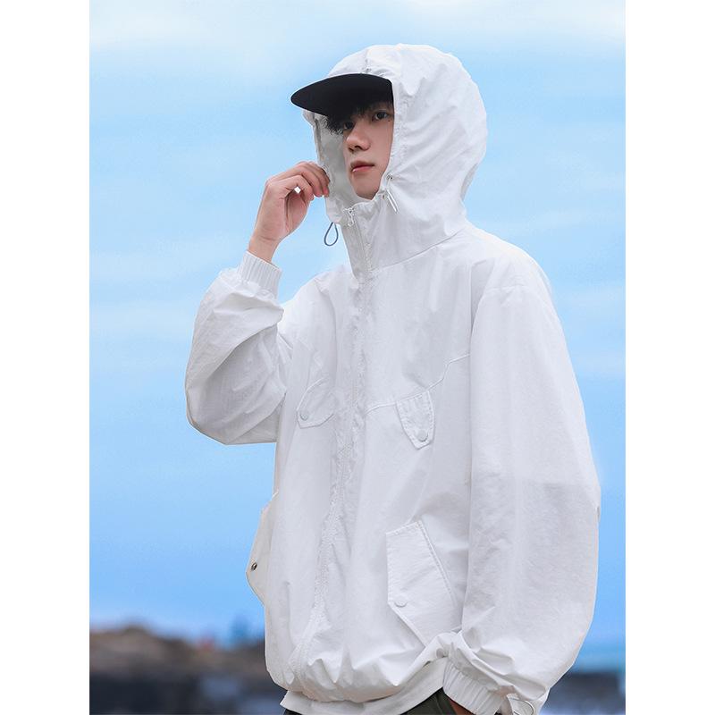 

WASSUP Унисекс Летняя Легкая Куртка с Капюшоном из Ледяного Шелка с Защитой от УФ-лучей 2024 3XL fits 160-180 jin белый