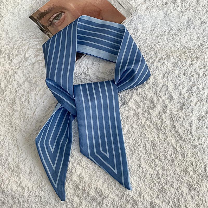Stylish and simple striped silk scarf temperament versatile long scarf hair tie bag decoration multi-functional small streamer