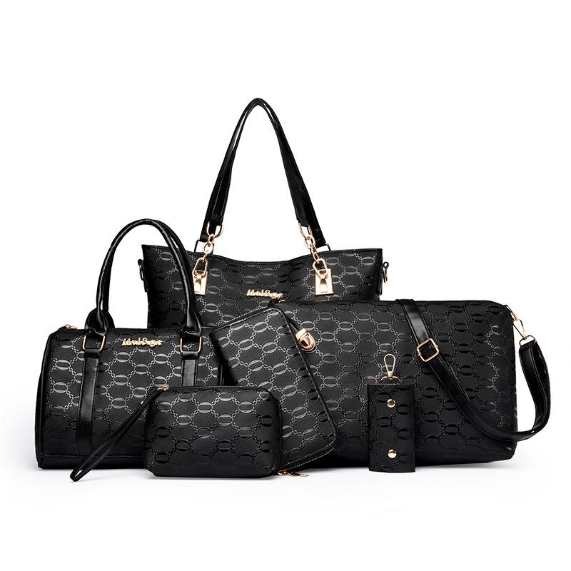 

Новый модный набор из шести предметов, сумка для мамы и ребенка, сумка на плечо с тиснением и пайетками, сумка-мессенджер большой вместимости, сумочка, женская сумка. чёрный