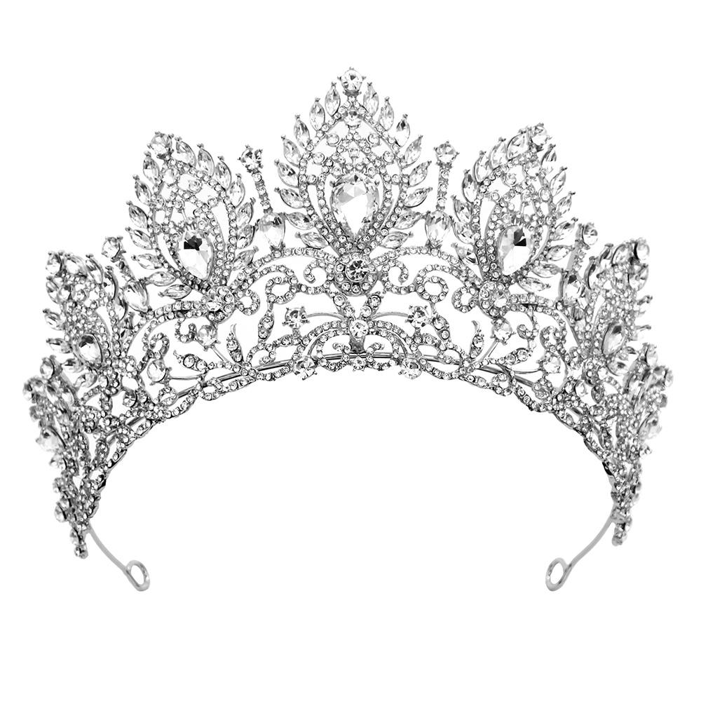 Vintage Opal Blue Crown Big Diadem Bride Crowns for Women Tiaras Wedding Dress Crown Hair Jewelry Princess Birthday Headdress