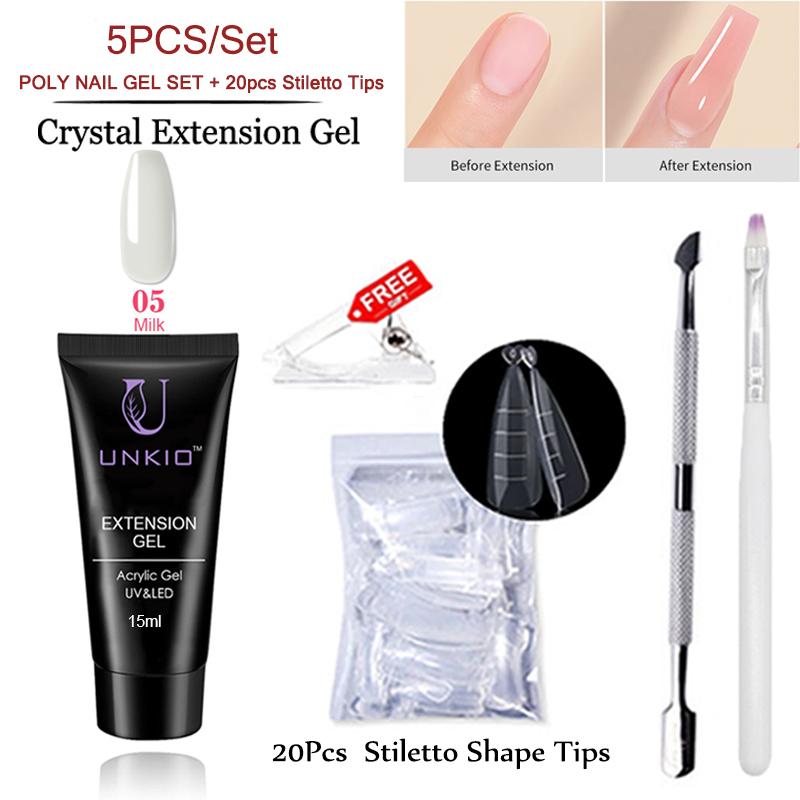 

UNKIO Poly Nail Get Set UV LED Быстрое наращивание шпильки Двойная форма Строительный гель для ногтей Маникюрный набор Гель-лак Мини-набор