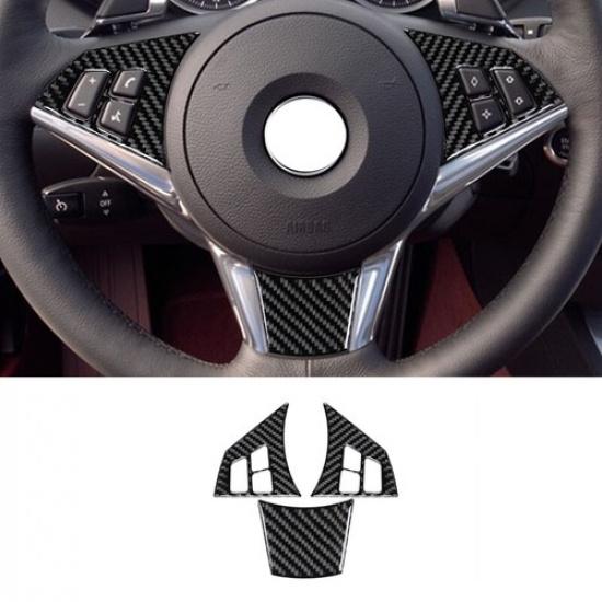 Glossy Carbon Fiber Car Steering Wheel Button Frame Cover For BMW 6 E64 04-10