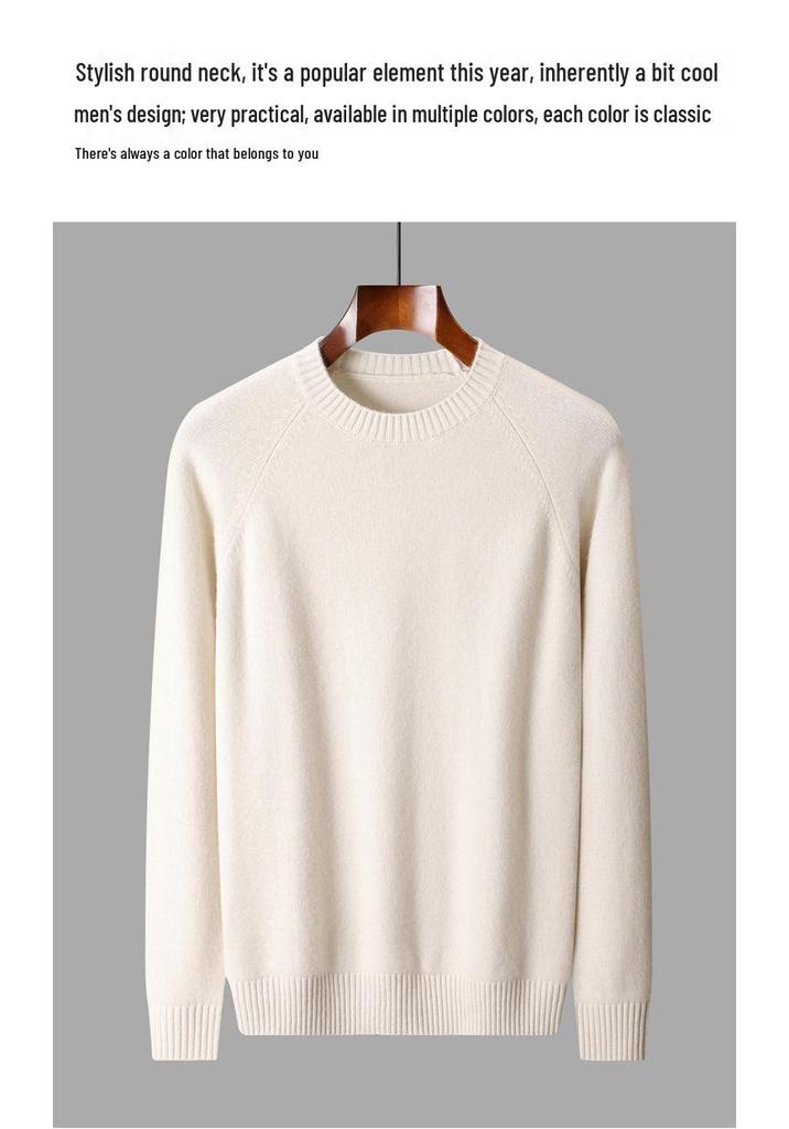 2025 Men's Pure Wool Round Neck Raglan Sweater - Thick, Loose Knit, Versatile Autumn/Winter Top