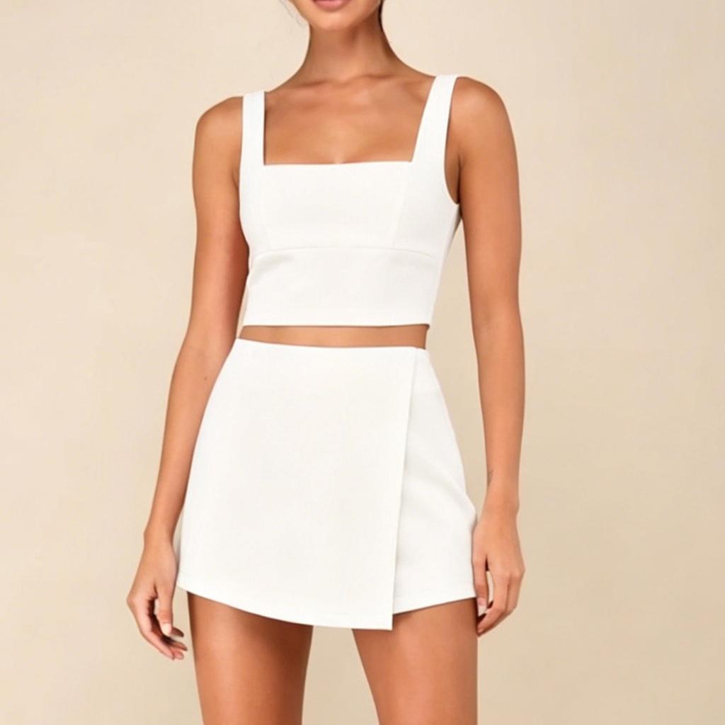 Sleeveless Square Neck Crop Top and High Waist Skort Two Piece Set for Women Summer Casual Outfit