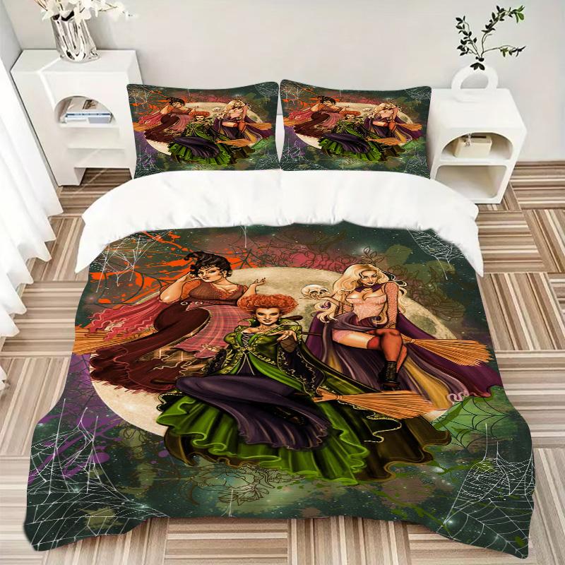 Halloween Witches Moon Print 3Pcs Bedding Setduvet Cover With 2 Bedropillowcase Home Birthday Gift