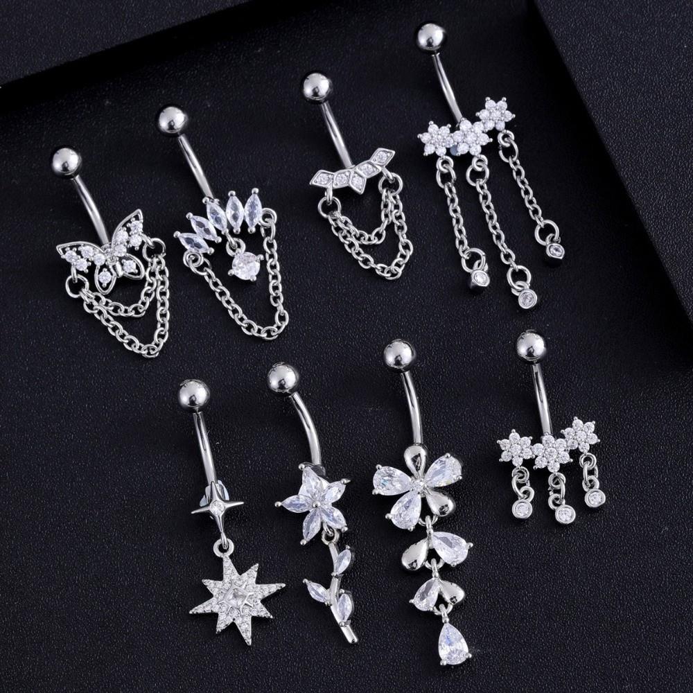 Elegant Belly Navel Stud Stainless Steel Navel Button Butterfly Chain Navel Ring Seaside